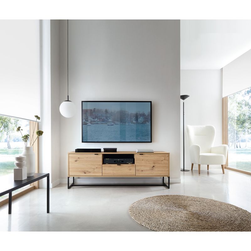 TU MESITA - Mesa de TV Industrial Aura Color Duna TU MESITA 1 cajón 2 puertas
