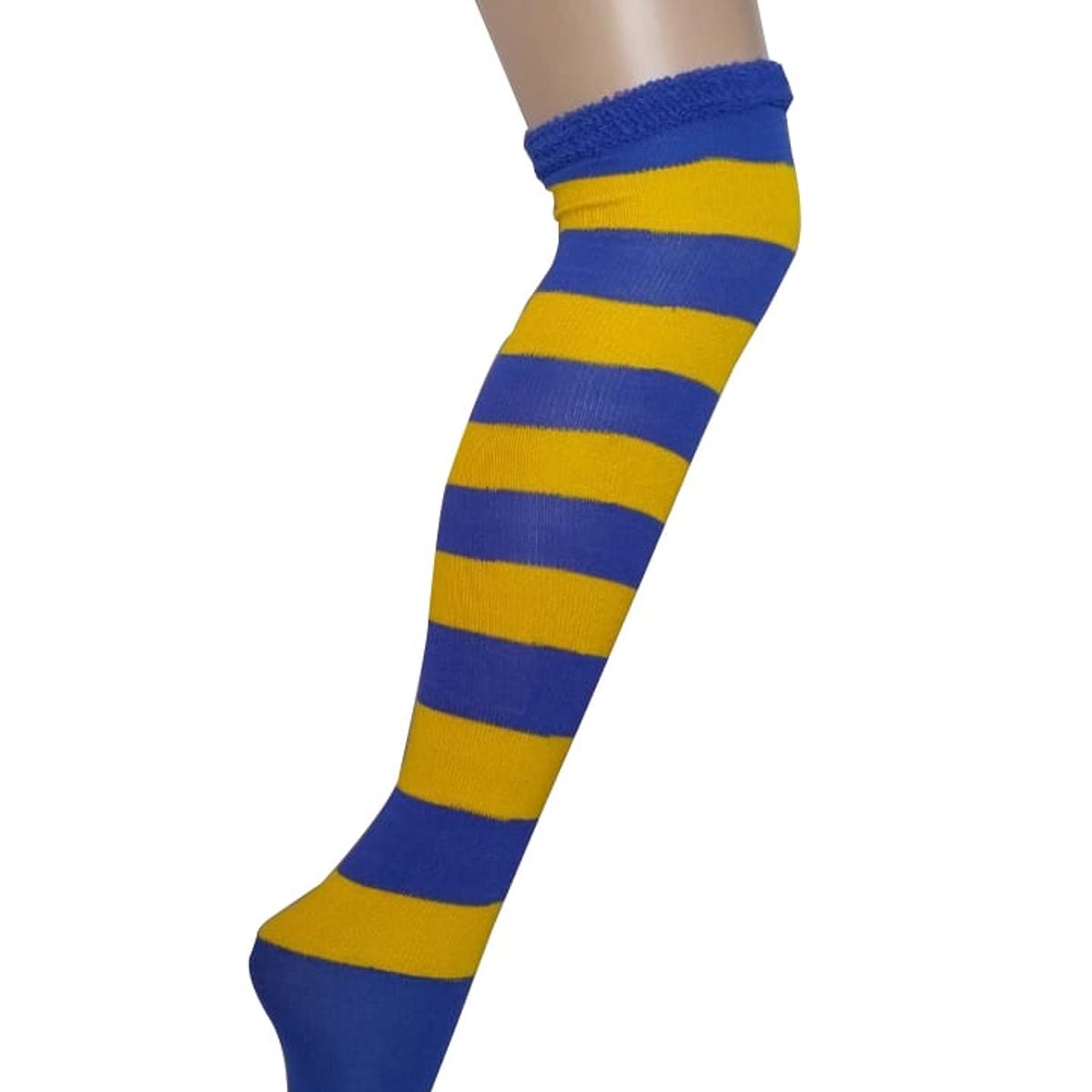 WHITE - Medias Rayas Azul y Amarillo largas halloween disfraz_.