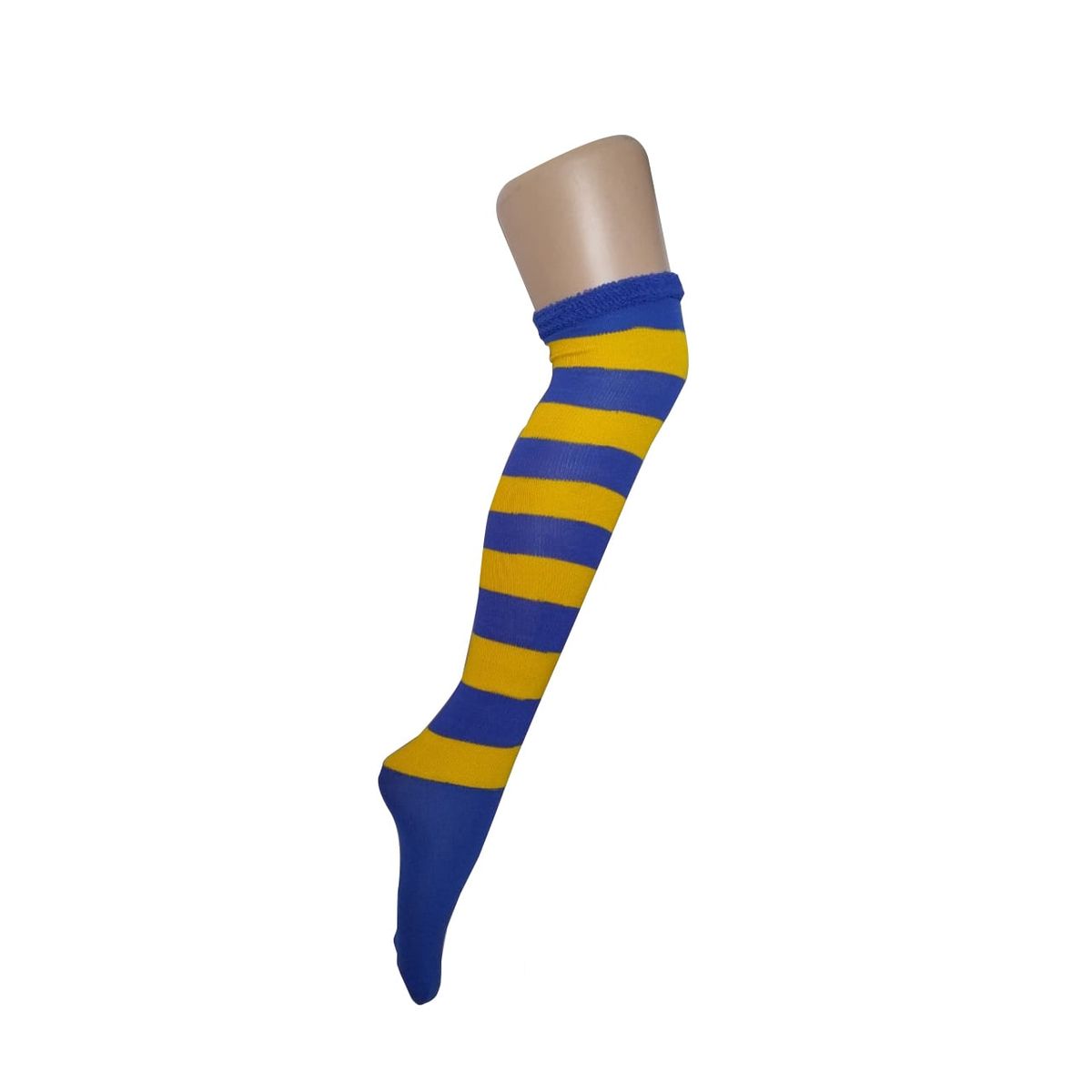 WHITE - Medias Rayas Azul y Amarillo largas halloween disfraz_.