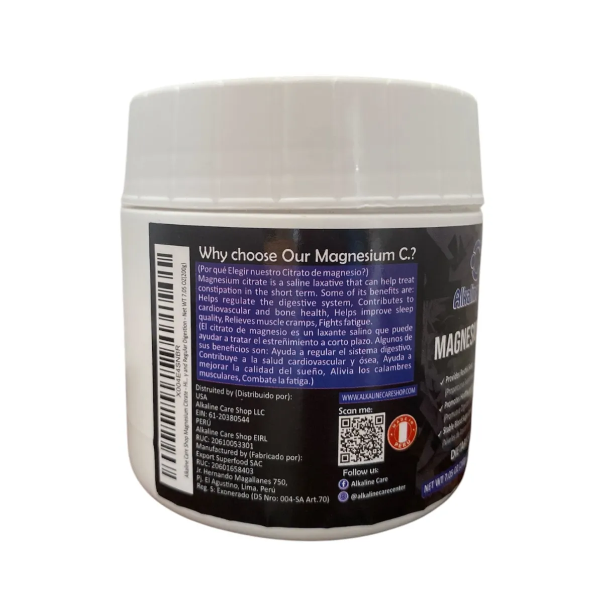 ALKALINE CARE - Citrato de Magnesio 200gr