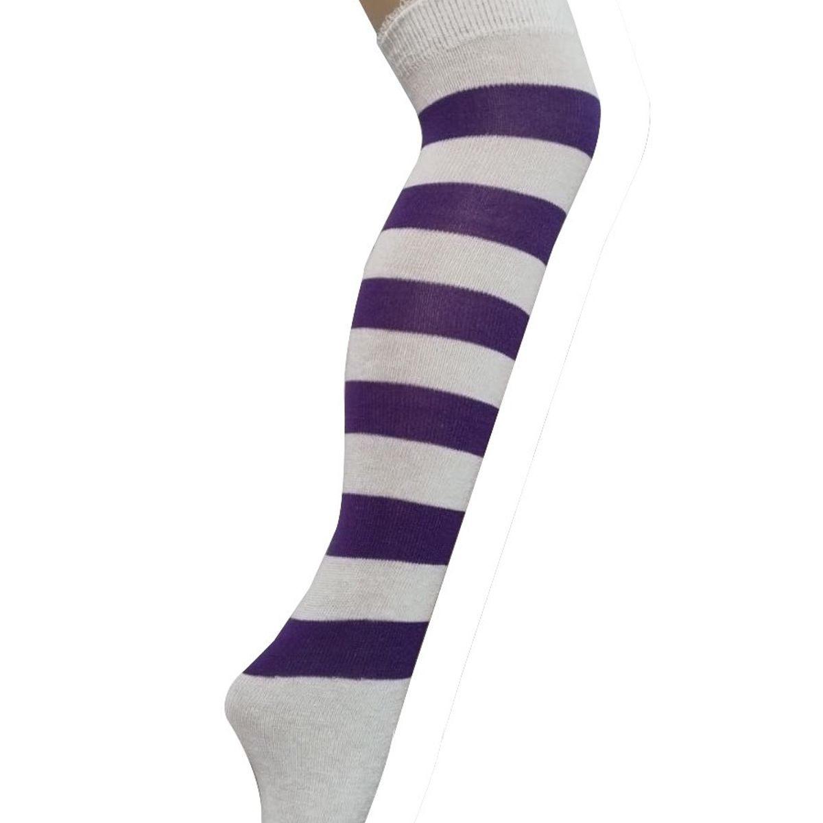 WHITE - Medias Rayas Blanco y Morado halloween disfraz_.