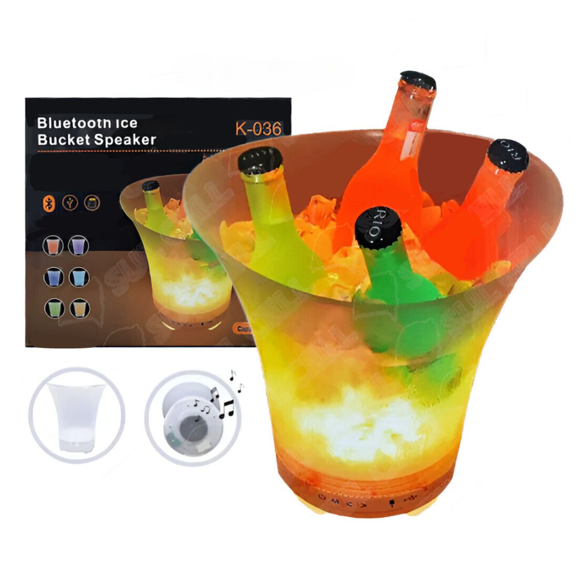 SEISA - Parlante Hielera Bluetooth Recargable Luz RGB Cubeta Cubo 7 Litro