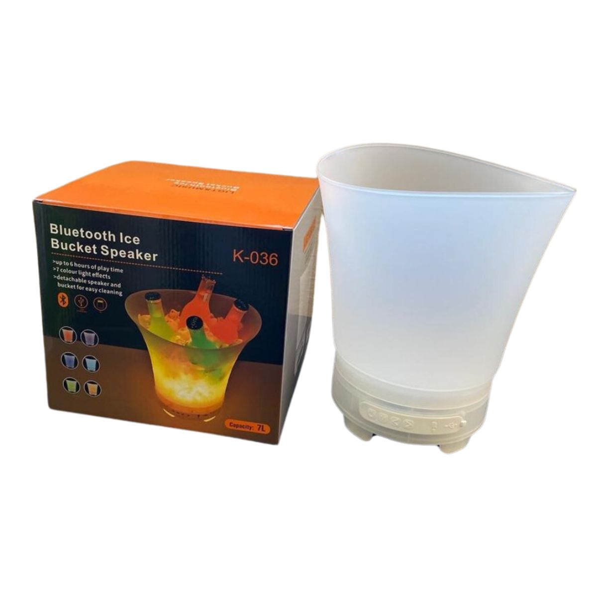 SEISA - Parlante Hielera Bluetooth Recargable Luz RGB Cubeta Cubo 7 Litro