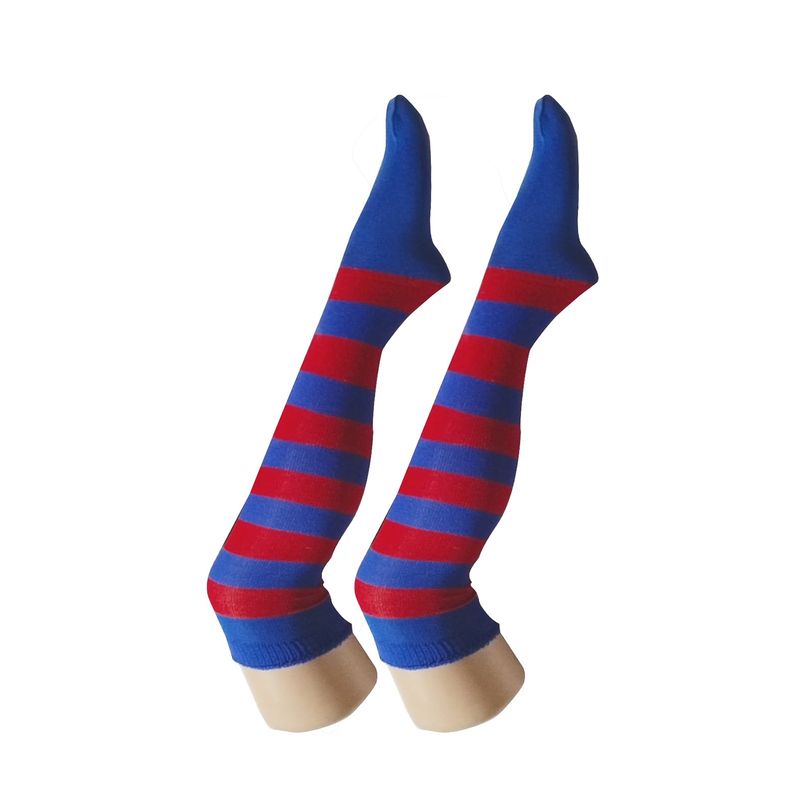 WHITE - Medias Rayas Azul y Rojo largas halloween disfraz_.