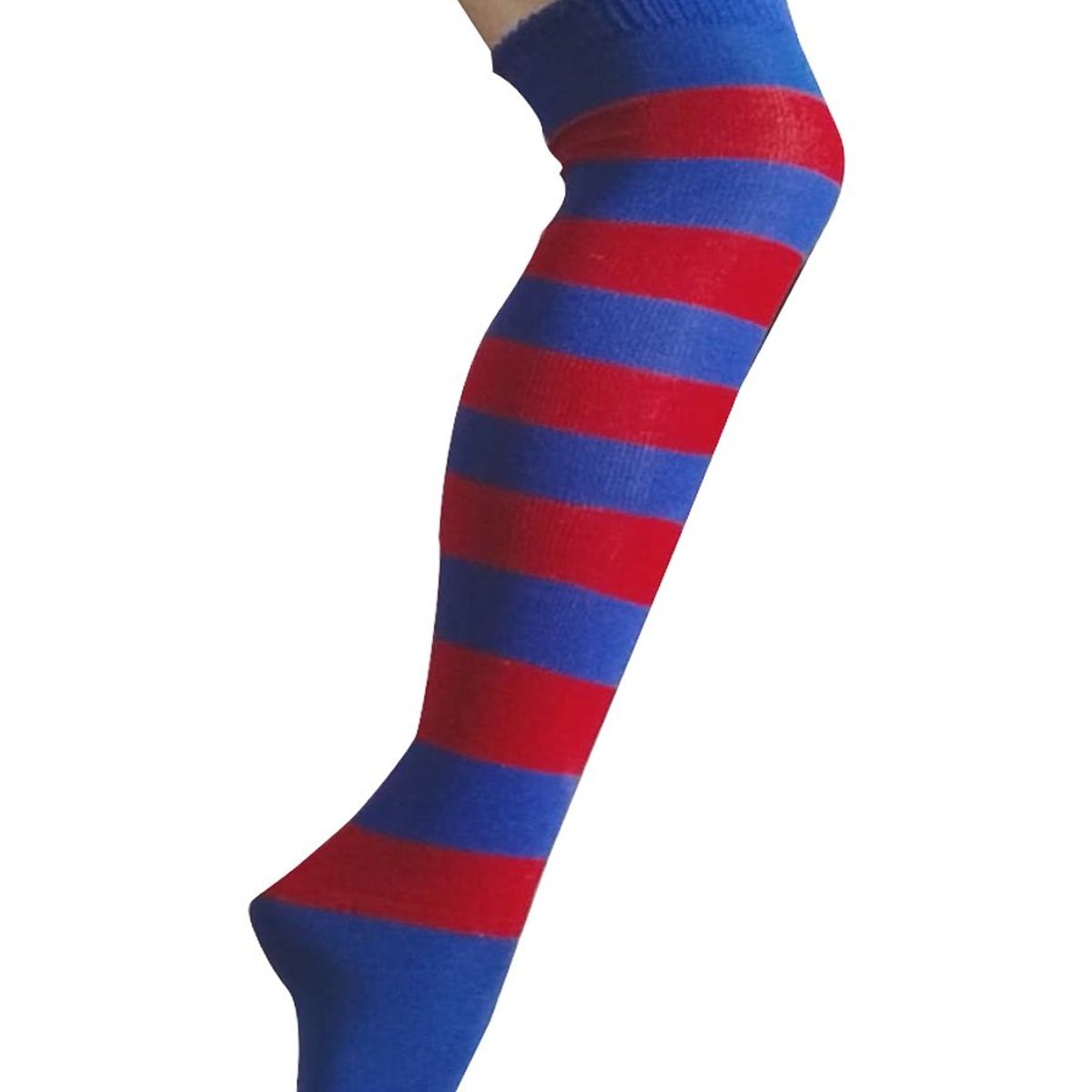 WHITE - Medias Rayas Azul y Rojo largas halloween disfraz_.
