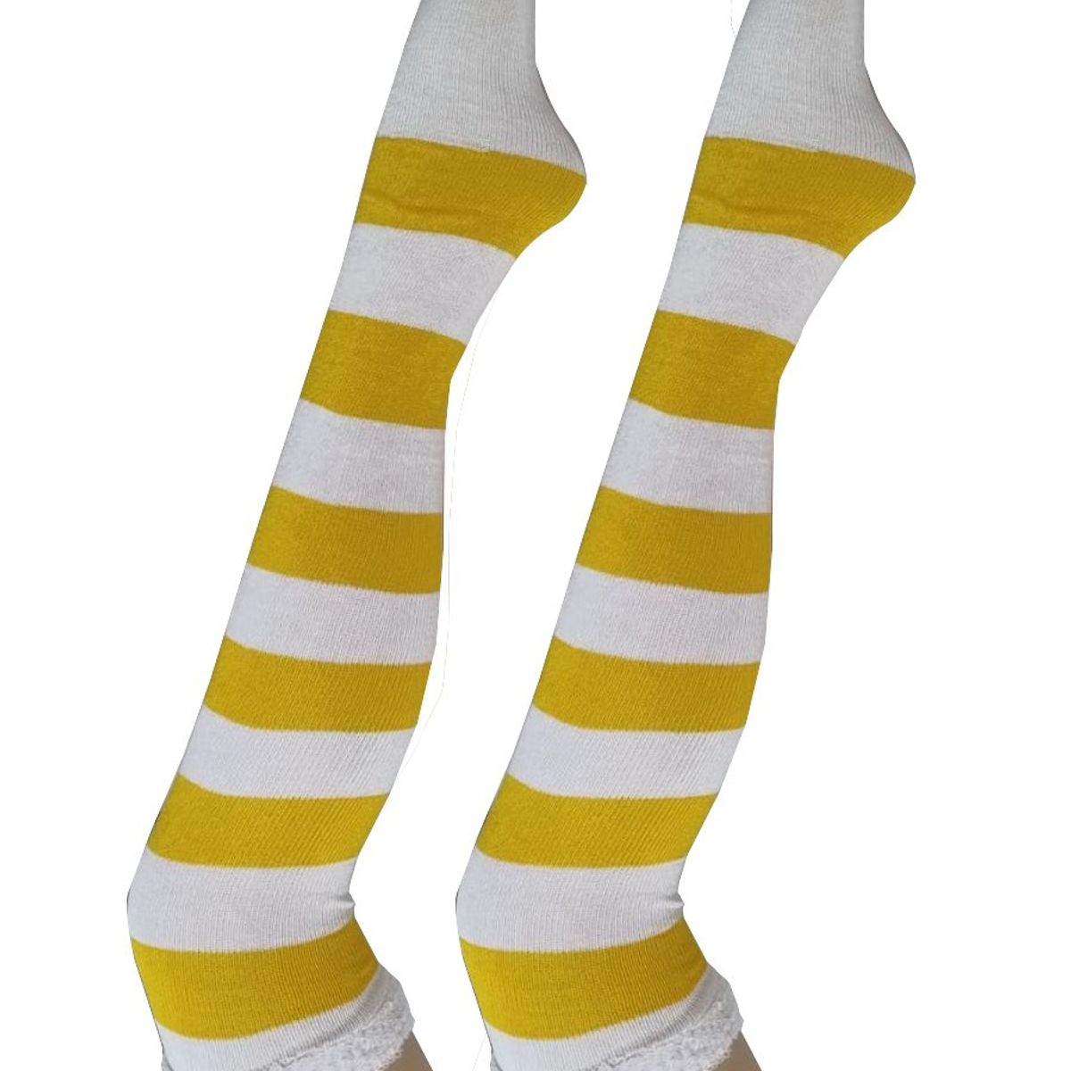 WHITE - Medias Rayadas largas blanco con amarillo_.