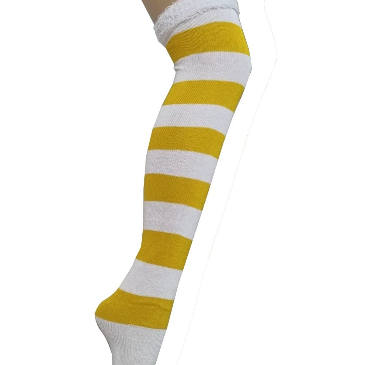 WHITE - Medias Rayadas largas blanco con amarillo_.