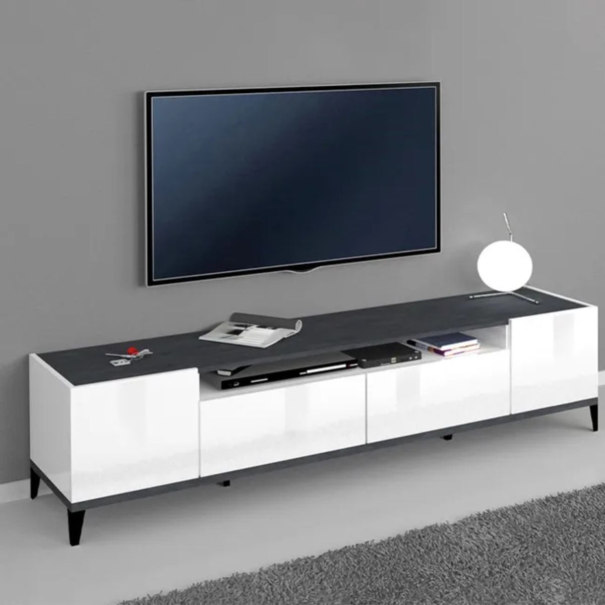 TU MESITA - Mesa de TV Moderna Jenny color BlancoGris 2 puertas 2 cajones TU MESITA