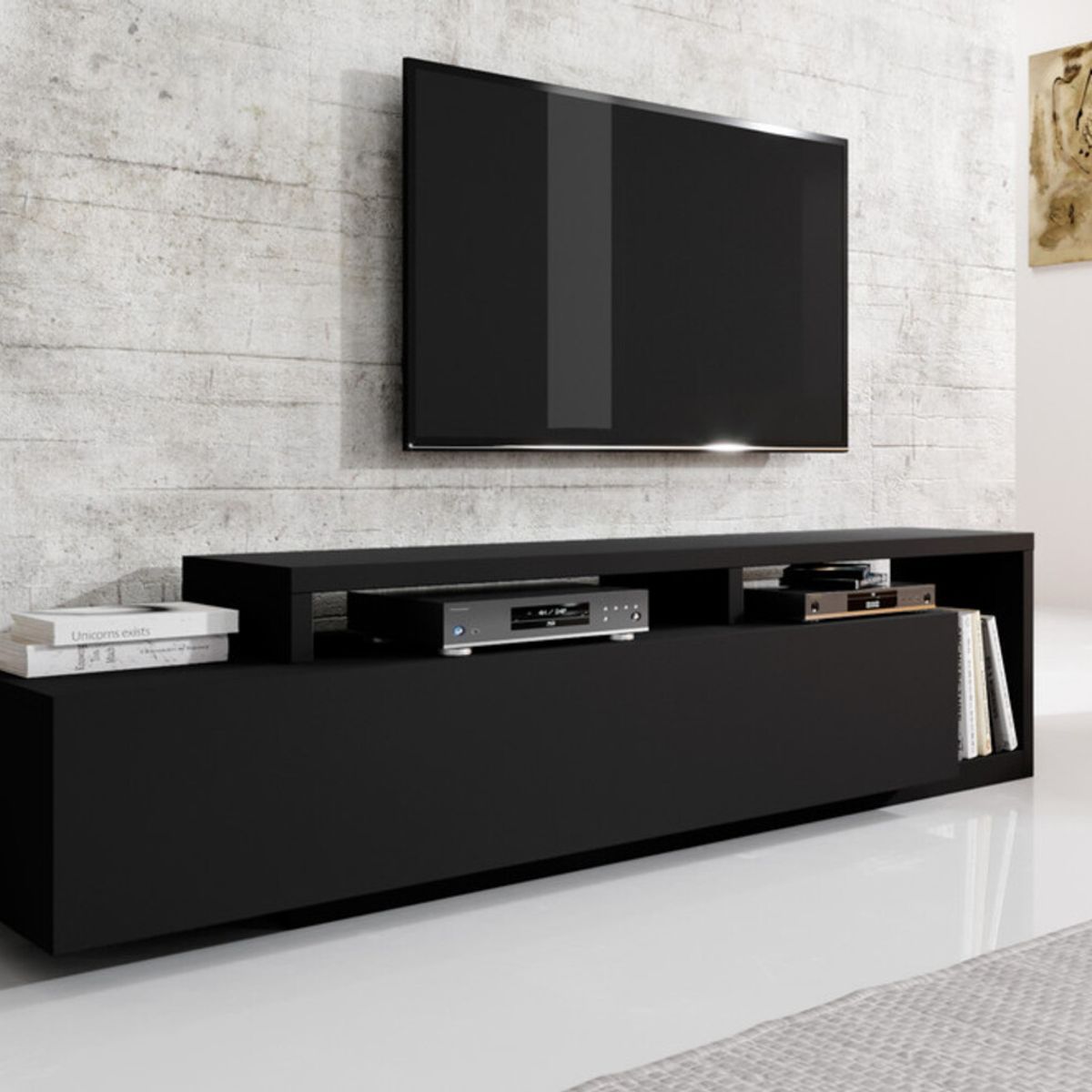 TU MESITA - Mesa de TV Moderna Sibarys color Negro 1 cajón TU MESITA