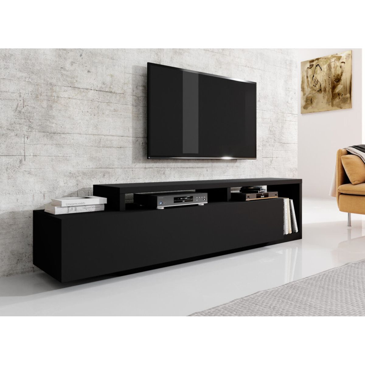 TU MESITA - Mesa de TV Moderna Sibarys color Negro 1 cajón TU MESITA