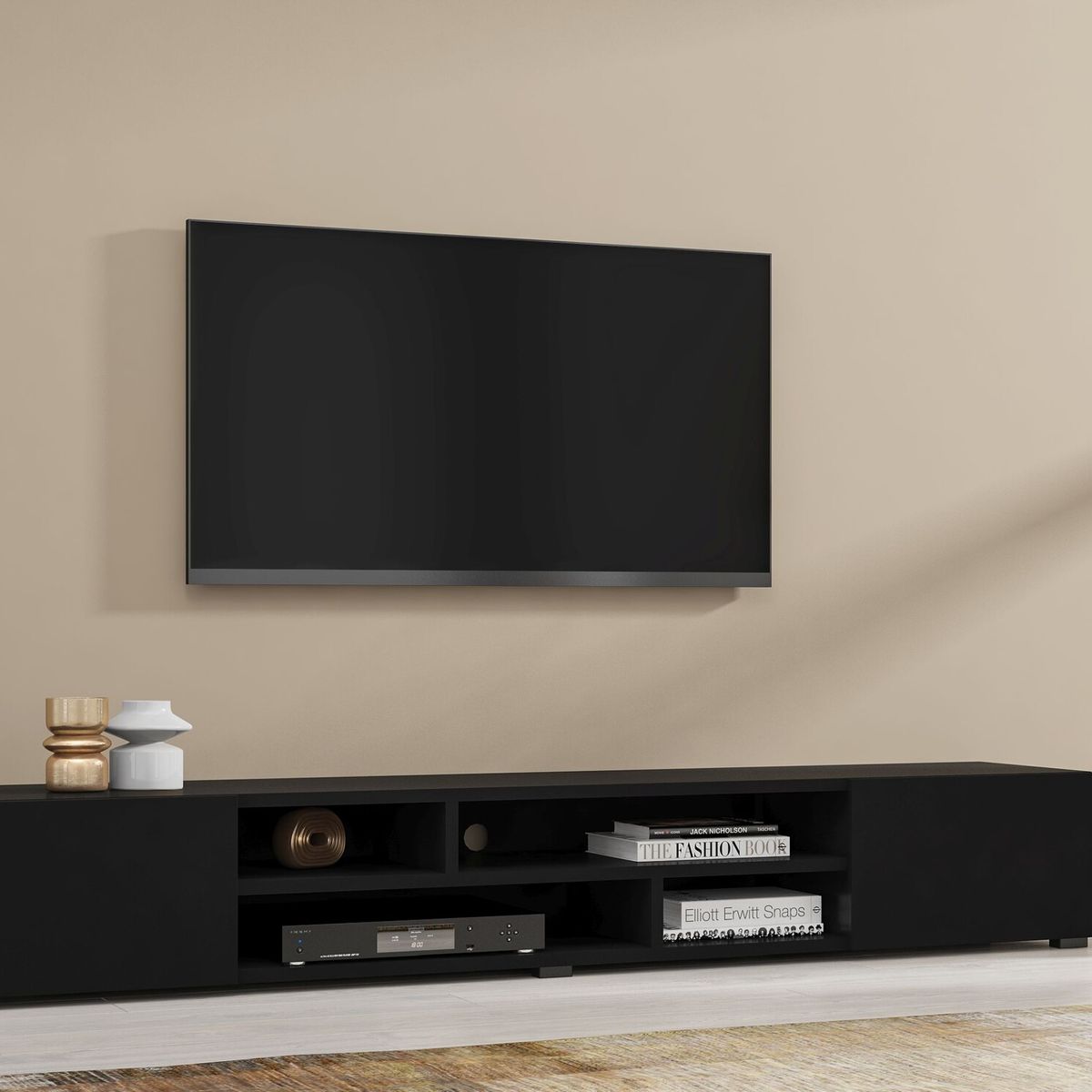 TU MESITA - Mesa de TV Moderna Genius color Negro 2 puertas TU MESITA