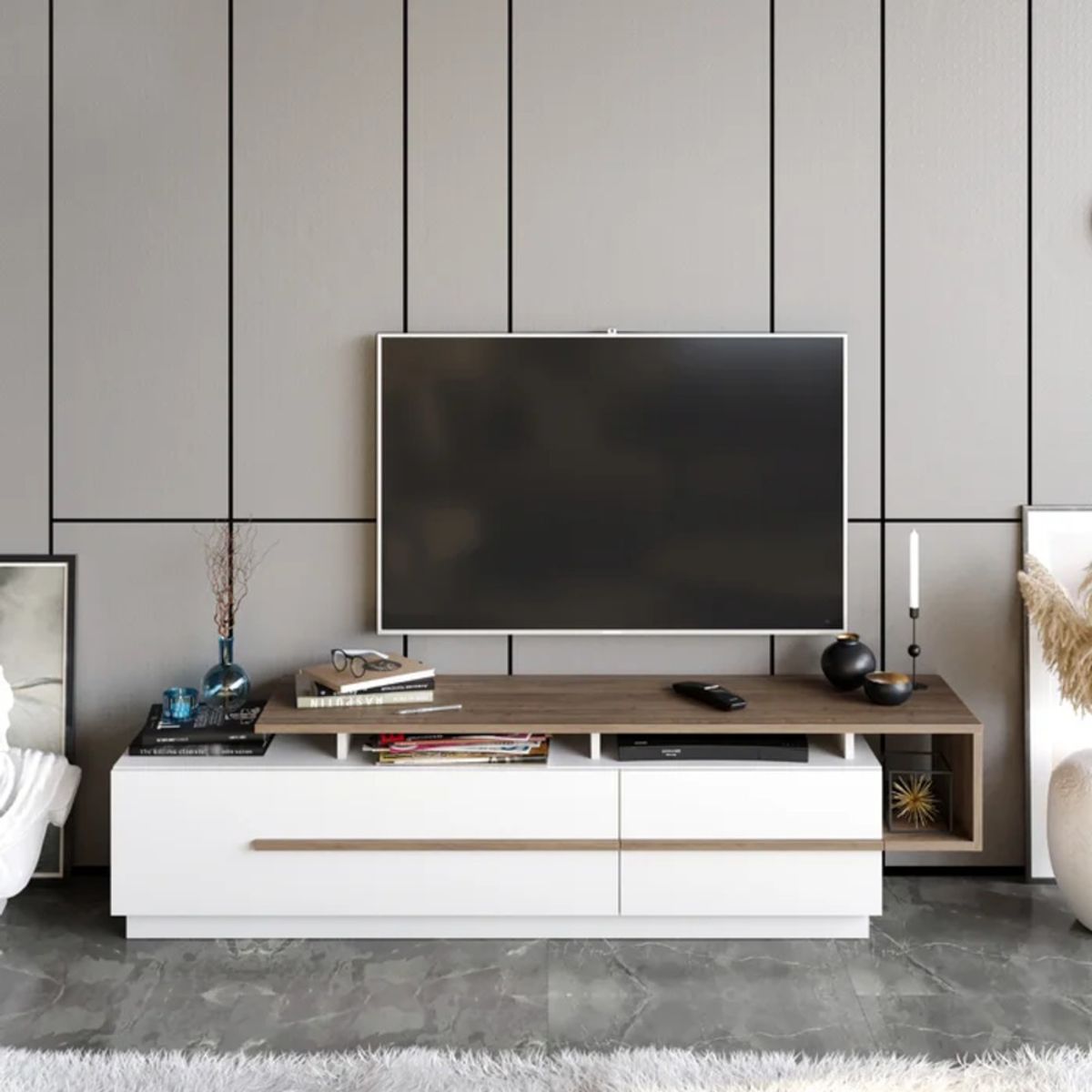 TU MESITA - Mesa Moderna de TV Norris color BlancoMarrón TU MESITA 2 puertas