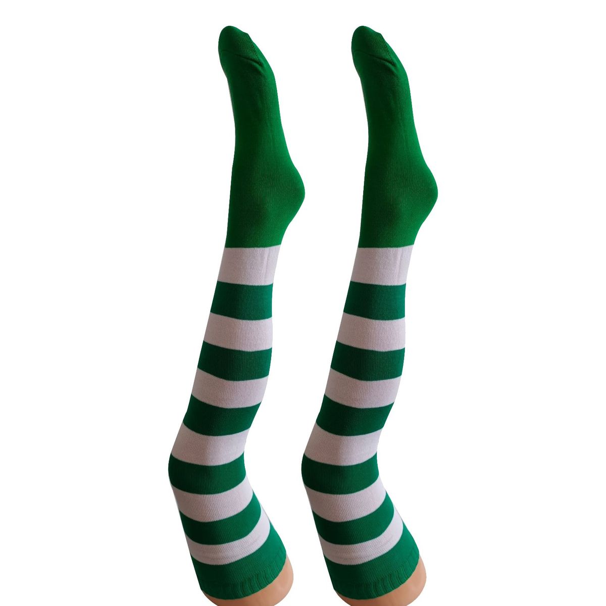 WHITE - Medias Rayas Blanco y Verde  disfraz navidad_.