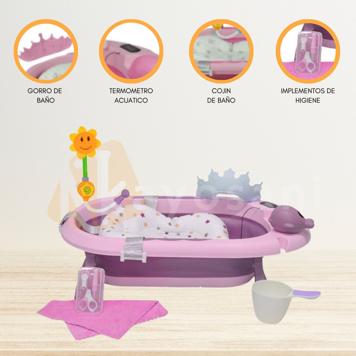 BABY KITS - Tina bañera Plegable para Bebés «JELLY SPA» Pink
