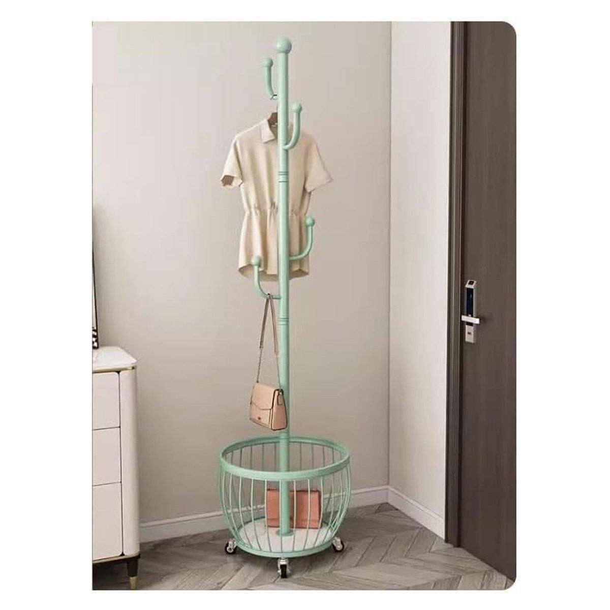 GRETAIL - Perchero Colgador Organizador Ropa Elegante Con Ruedas y Canastilla V