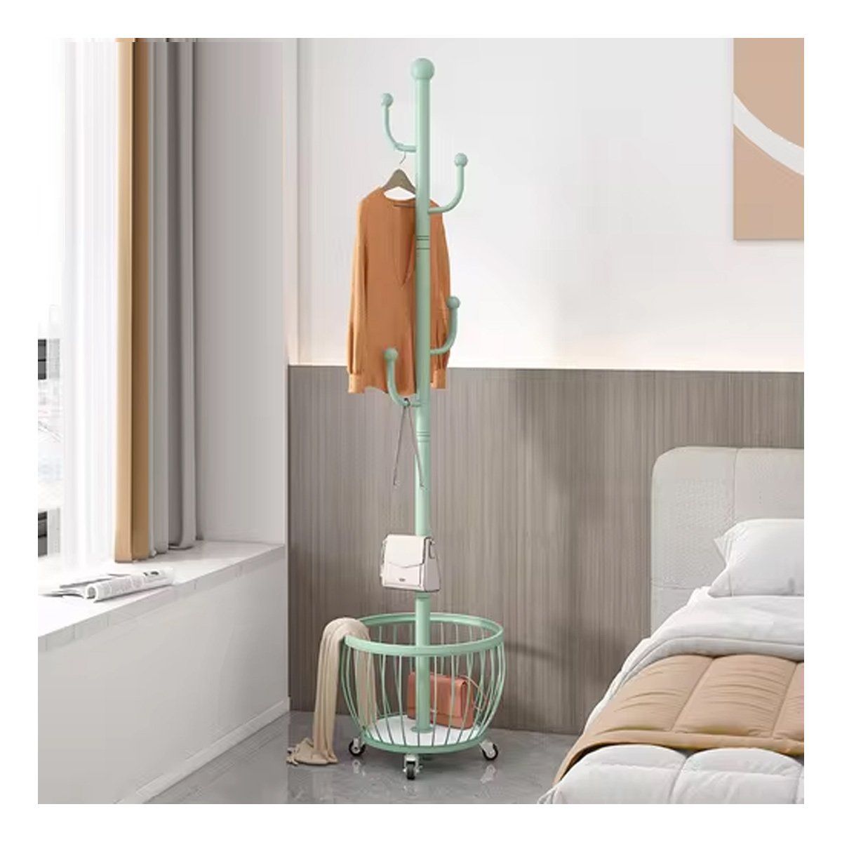 GRETAIL - Perchero Colgador Organizador Ropa Elegante Con Ruedas y Canastilla V