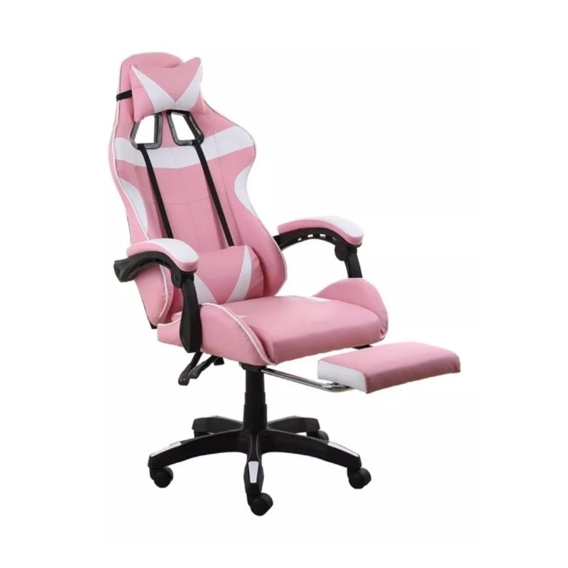 GENERICO - Silla Gamer 180° Con Posapiés y Masajeador Rosada