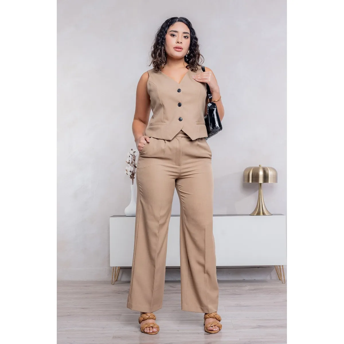 GENERICO - Pantalón Sastre Ancho Amira Color Camello - Estacion 108