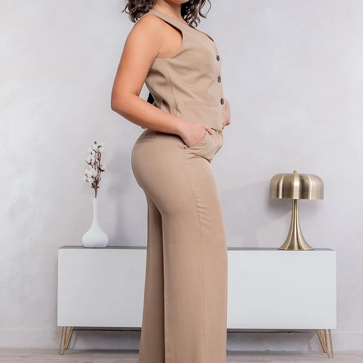 GENERICO - Pantalón Sastre Ancho Amira Color Camello - Estacion 108