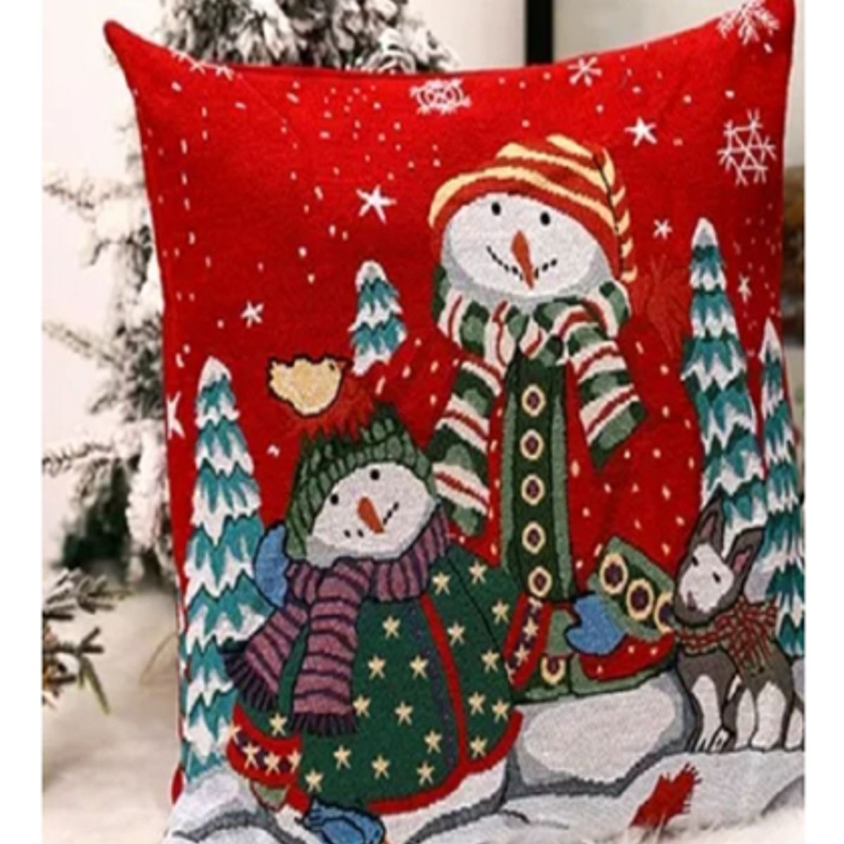 GENERICO - Funda Cojín Muñeco de Nieve Navideño Doble cara 45 x 45cm