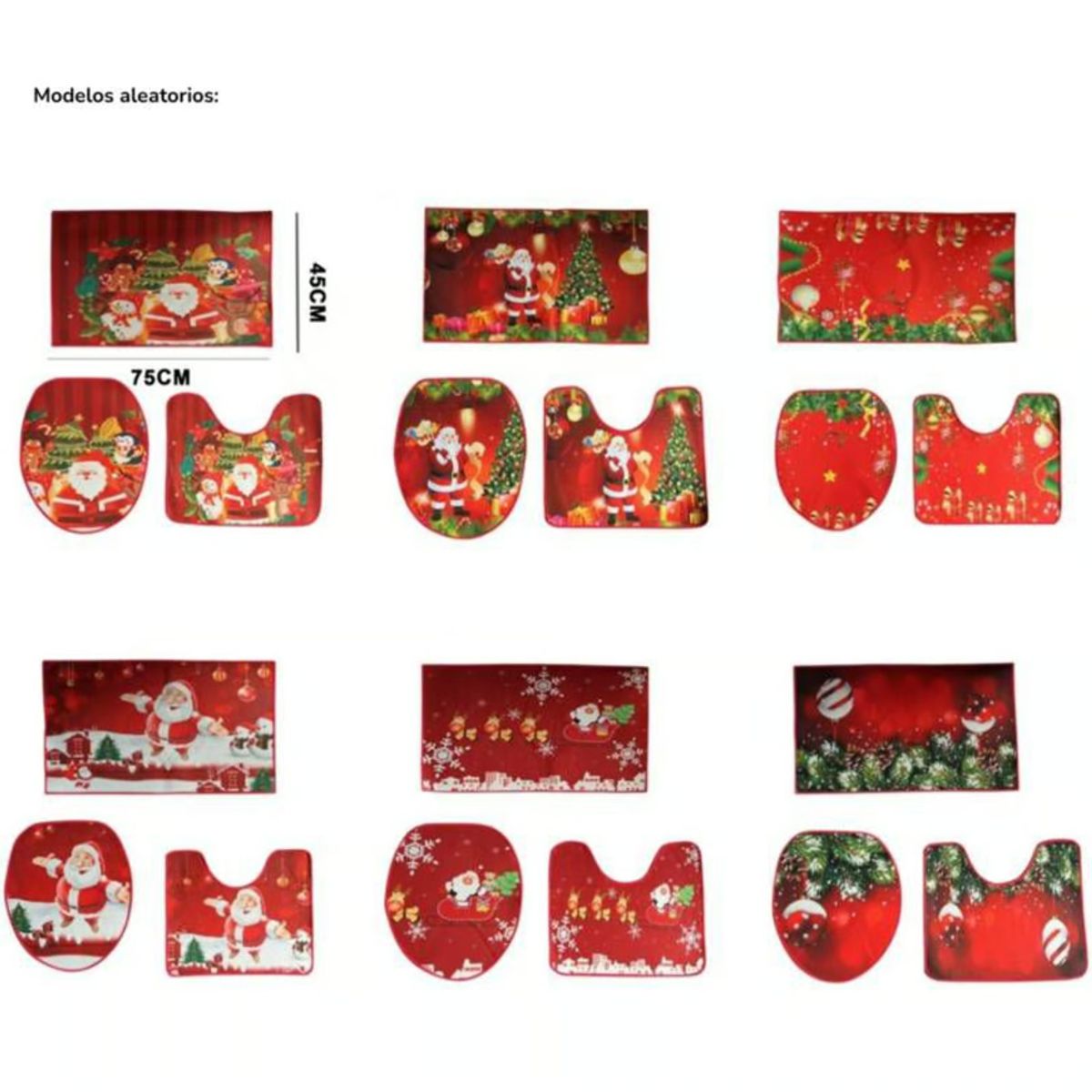 GENERICO - Juego x3 de tapete de baño navideño con estampado
