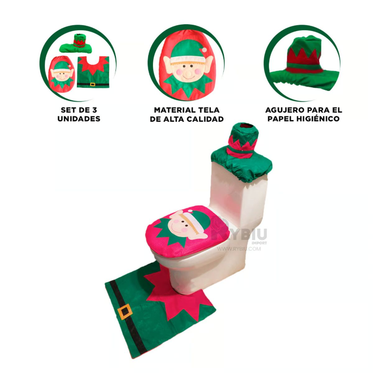 GENERICO - Set de Baño Navideño Economico de 3 Piezas de Duende