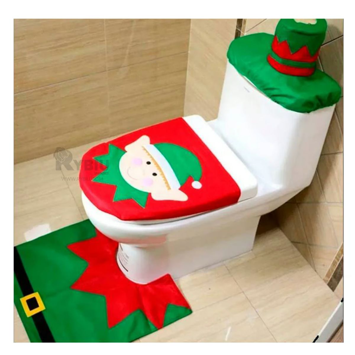 GENERICO - Set de Baño Navideño Economico de 3 Piezas de Duende