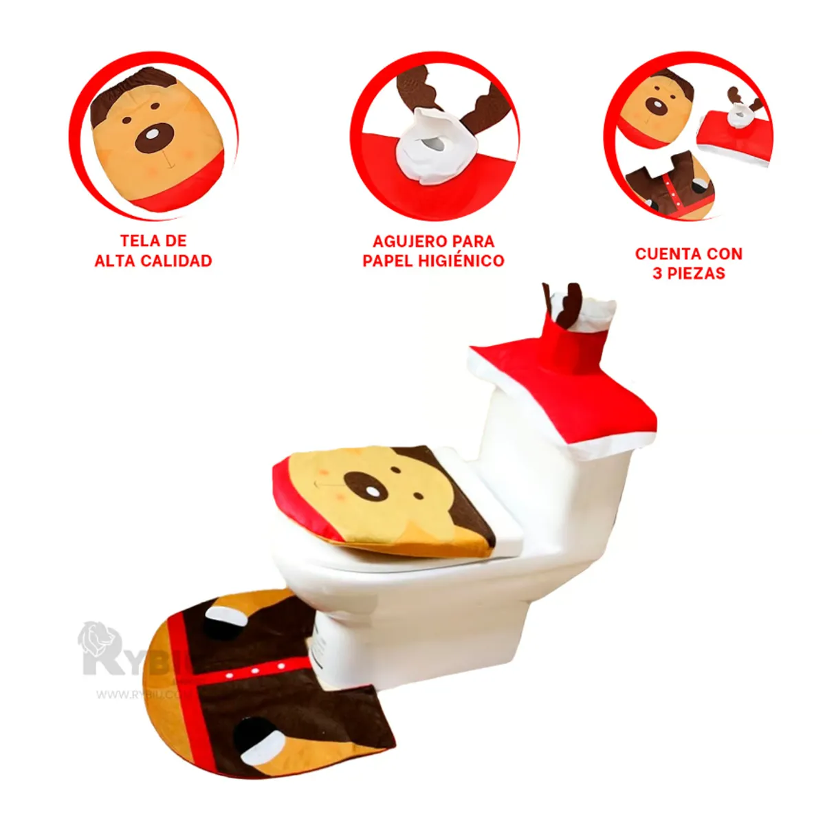 GENERICO - Set de Baño Navideño Economico de 3 Piezas de Reno