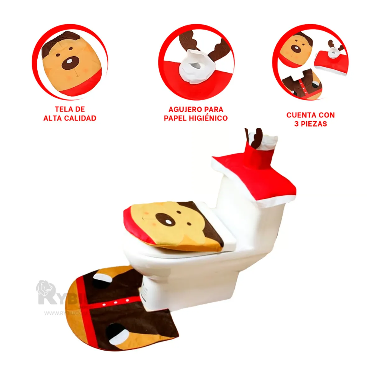 GENERICO - Set de Baño Navideño Economico de 3 Piezas de Reno