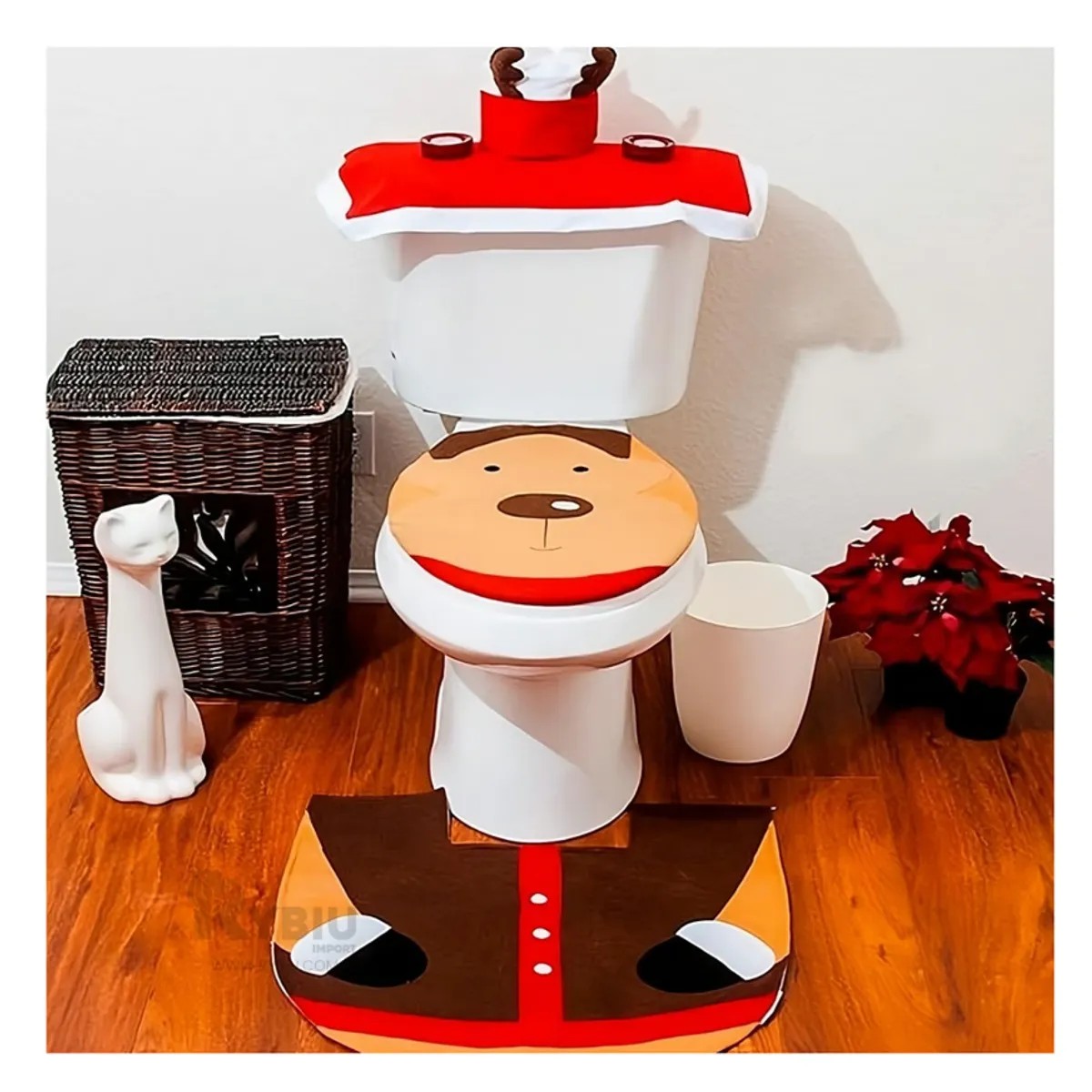 GENERICO - Set de Baño Navideño Economico de 3 Piezas de Reno
