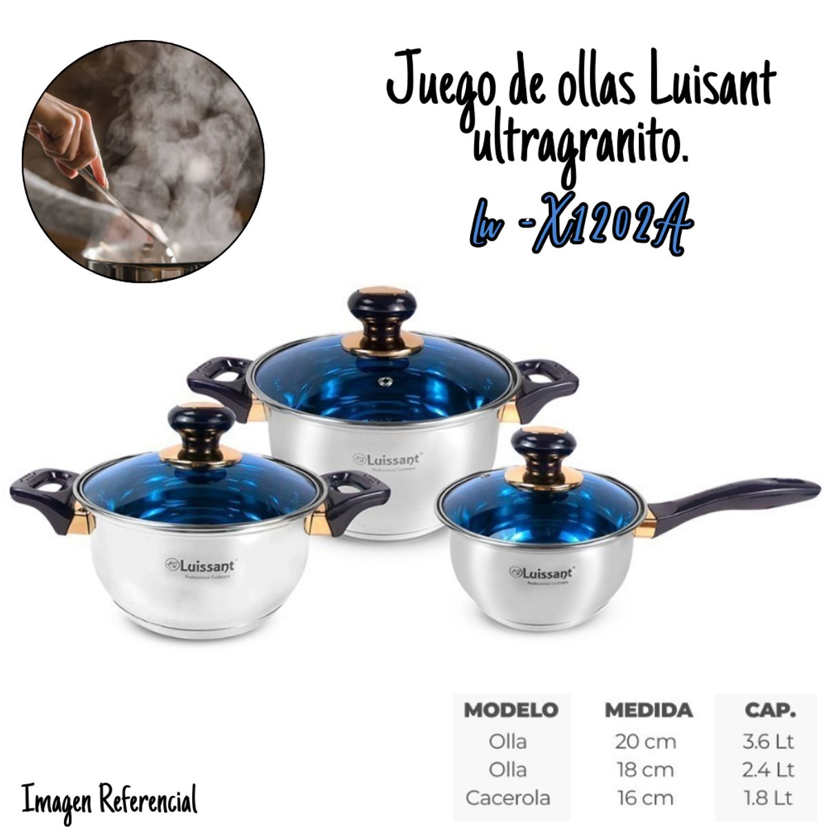 LUISSANT - Juego de ollas Luissant 6 Piezas Azul