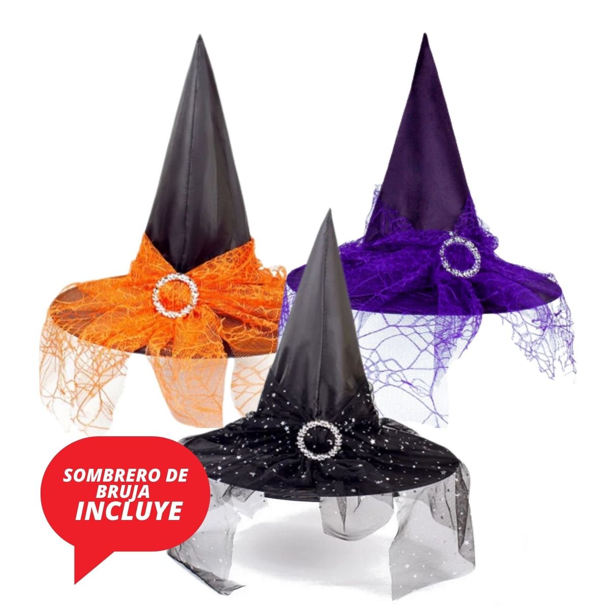 GENERICO - DISFRAZ PARA NIÑA  DE BRUJA ( VESTIDO  + POLO MANGA LARGA+ SOMBRERO )