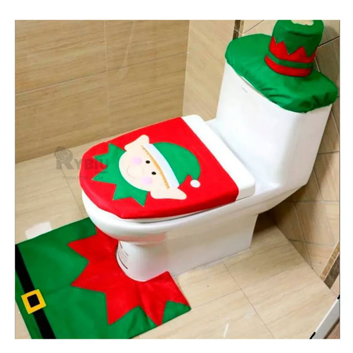 GENERICO - Set de Baño Navideño Economico de 3 Piezas de Duende