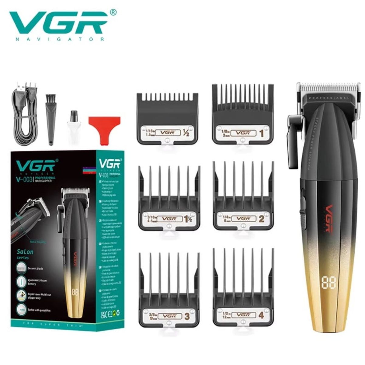 PREMIUM - Maquina Corte Cabello VGR V 003 Pantalla Digital Inalambrico