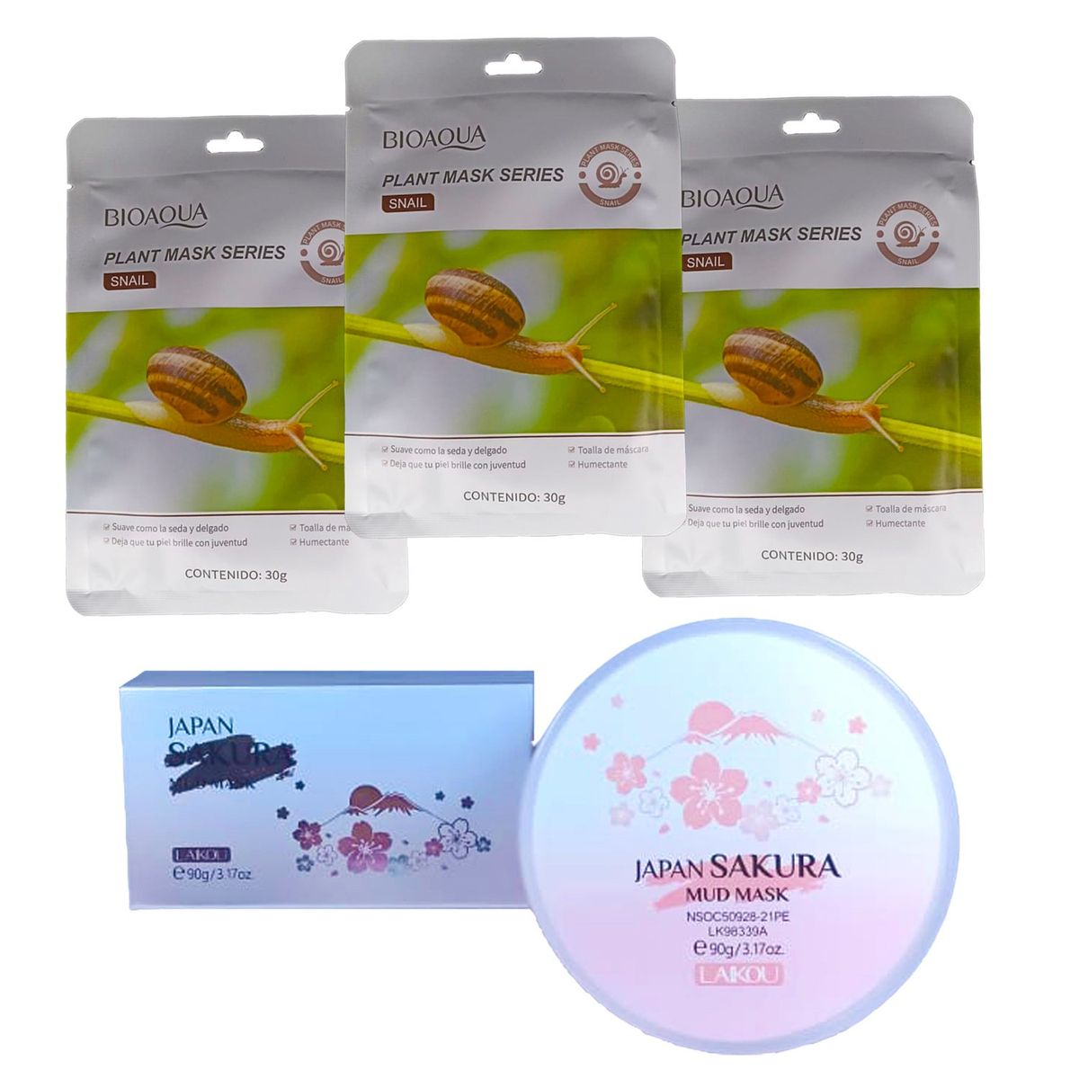 BIOAQUA - MASCARILLA FACIAL BIOAQUA 3 UND + LAIKOU JAPAN SAKURA MASK
