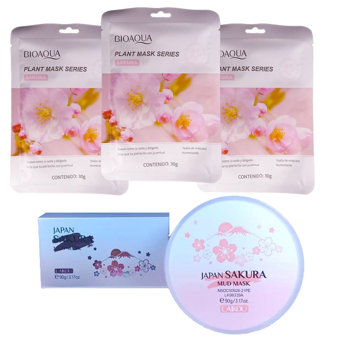 BIOAQUA - MASCARILLA FACIAL BIOAQUA 3 UND + LAIKOU JAPAN SAKURA MASK
