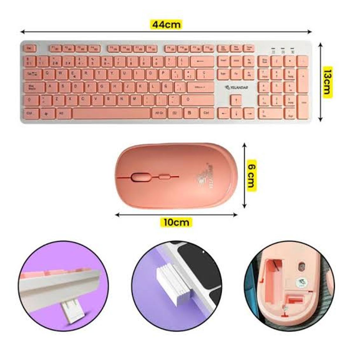 GENERICO - Kit Teclado y Mouse Rosado Blanco Alámbrico para Pc Laptop