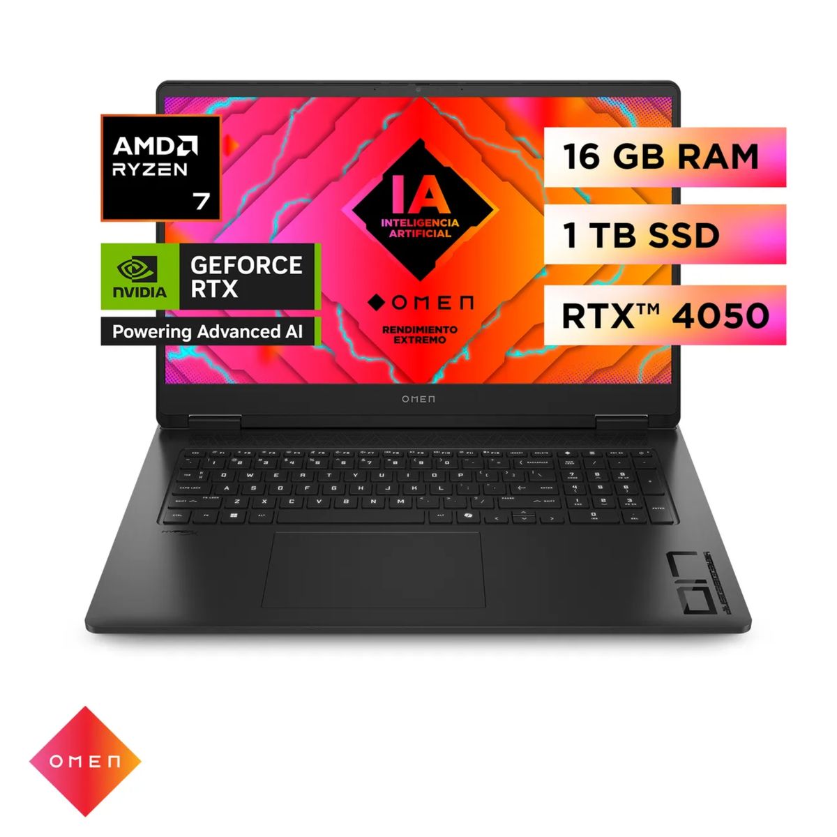 HP - Laptop HP OMEN 17-db0006la Ryzen7-8840H 16GB, SSD 1TB, RTX-4050 6GB 17,3", Windows 11 (A14M1LA)