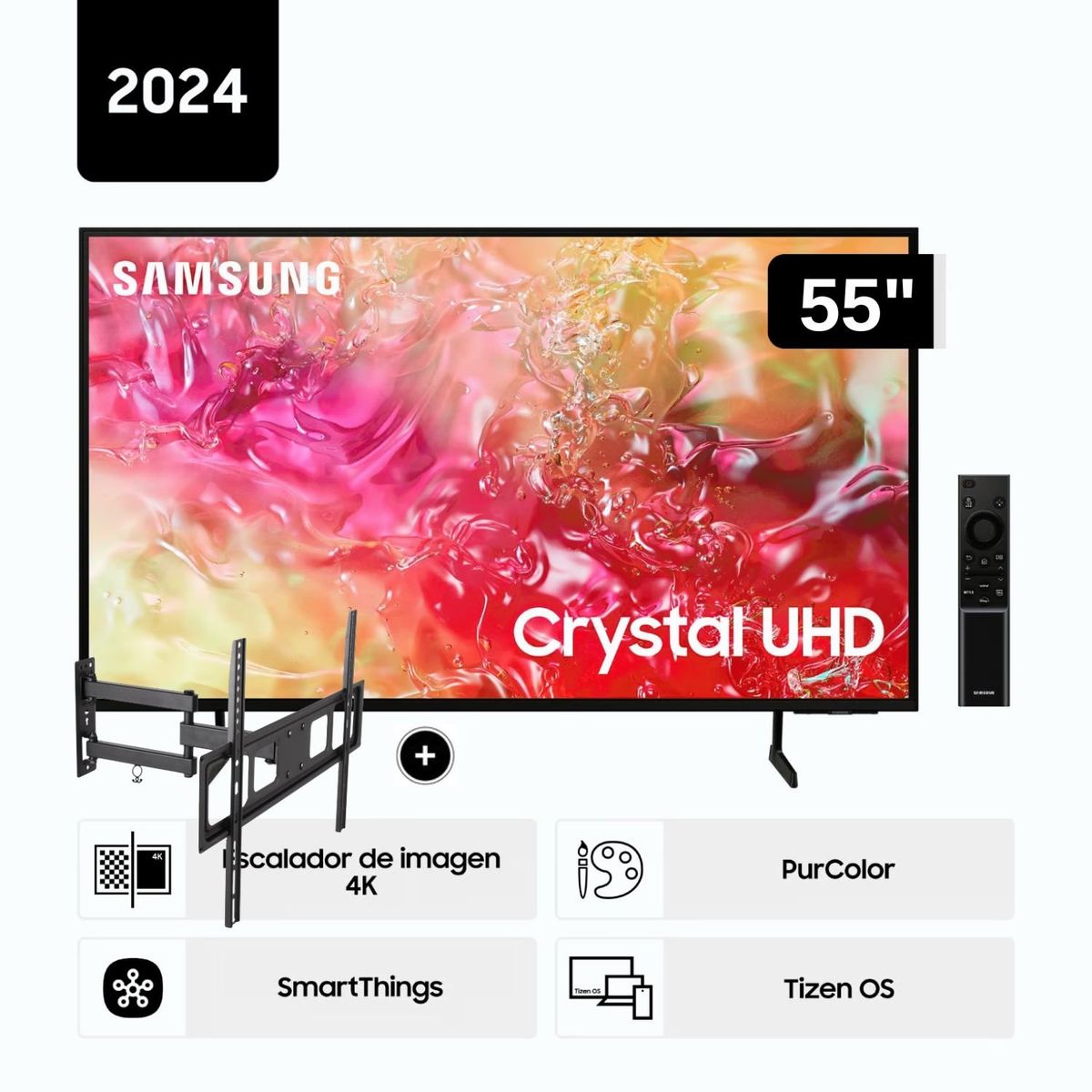 SAMSUNG - Televisor Samsung LED 55'' Crystal UHD 4K  55DU7000 Tizen OS Smart TV + Rack Giratorio