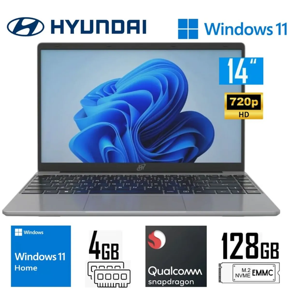 HYUNDAI - Laptop Hyundai Hybook Qualcomm 4GB RAM 128GB EMMC 14.1" HD Windows 11 Home