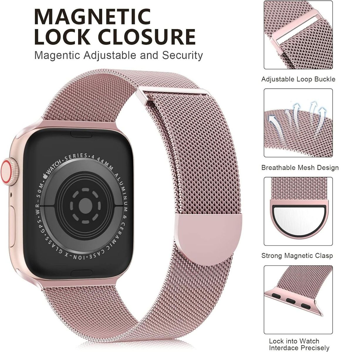 OEM - Correa Acero Milanese Loop Semicircular para Apple Watch Rosa