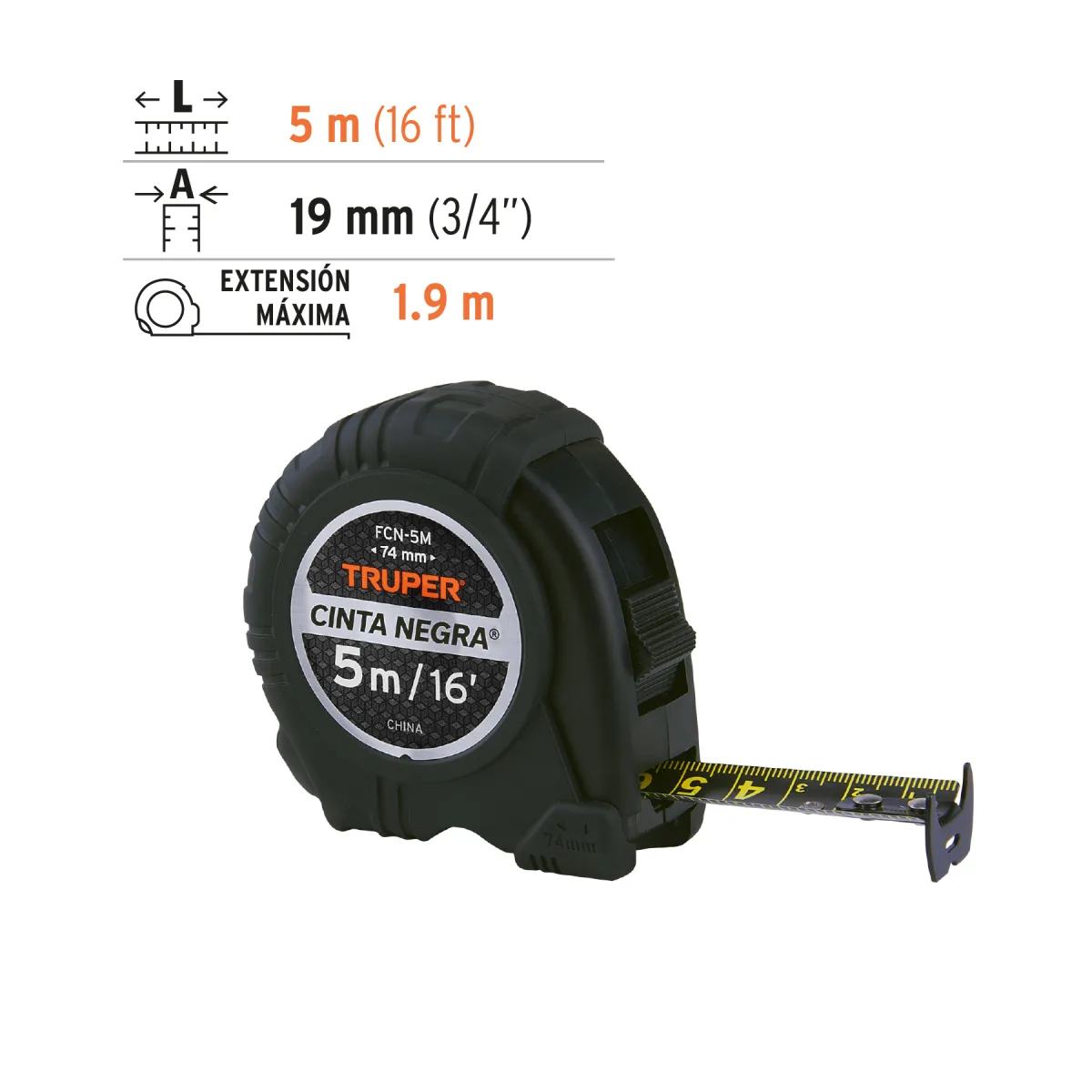 TRUPER - Wincha Gripper Cinta Negra 5 metros TRUPER 102598