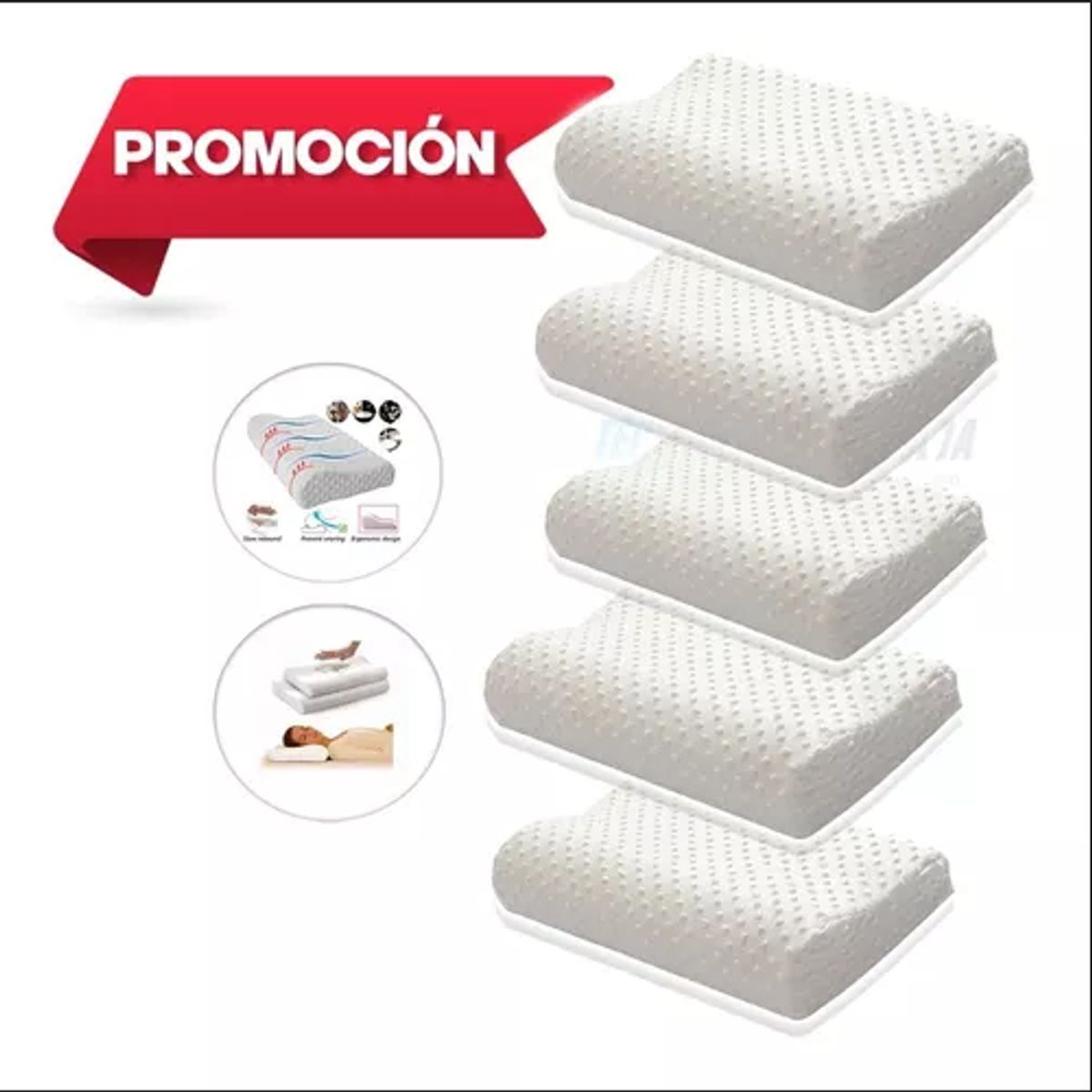 GENERICO - 5 almohadas viscoelásticas ortopédicas memory pillow.