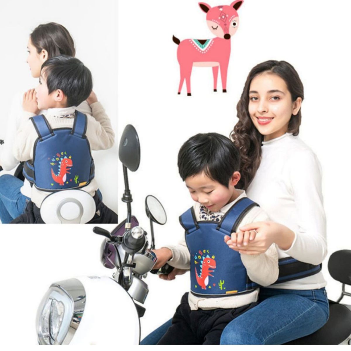 GENERICO - Cinturón de Seguridad Para Moto o Bici de NIÑOS ROSADO