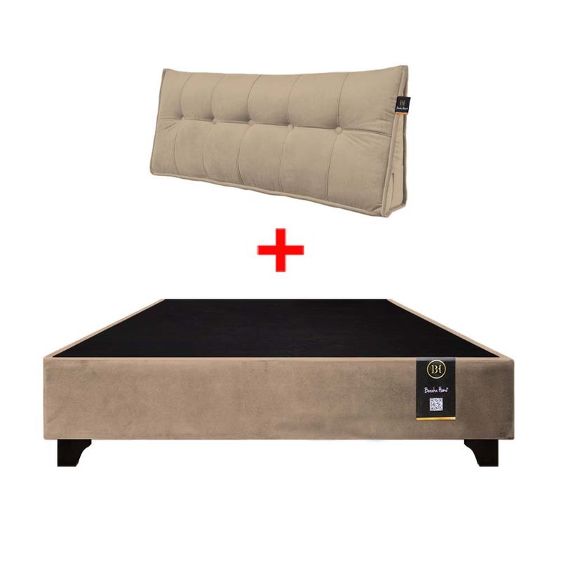 BARAKA HOME - Base de Cama Luton + Cojin de Respaldo Bitola 1.5 Plz - Beige Claro