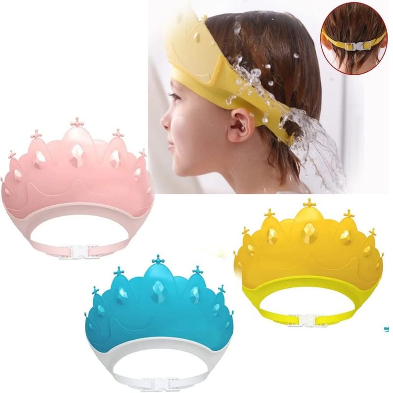 GENERICO - Gorro para bebe protector de baño CORONA AZUL Y AMARRILO