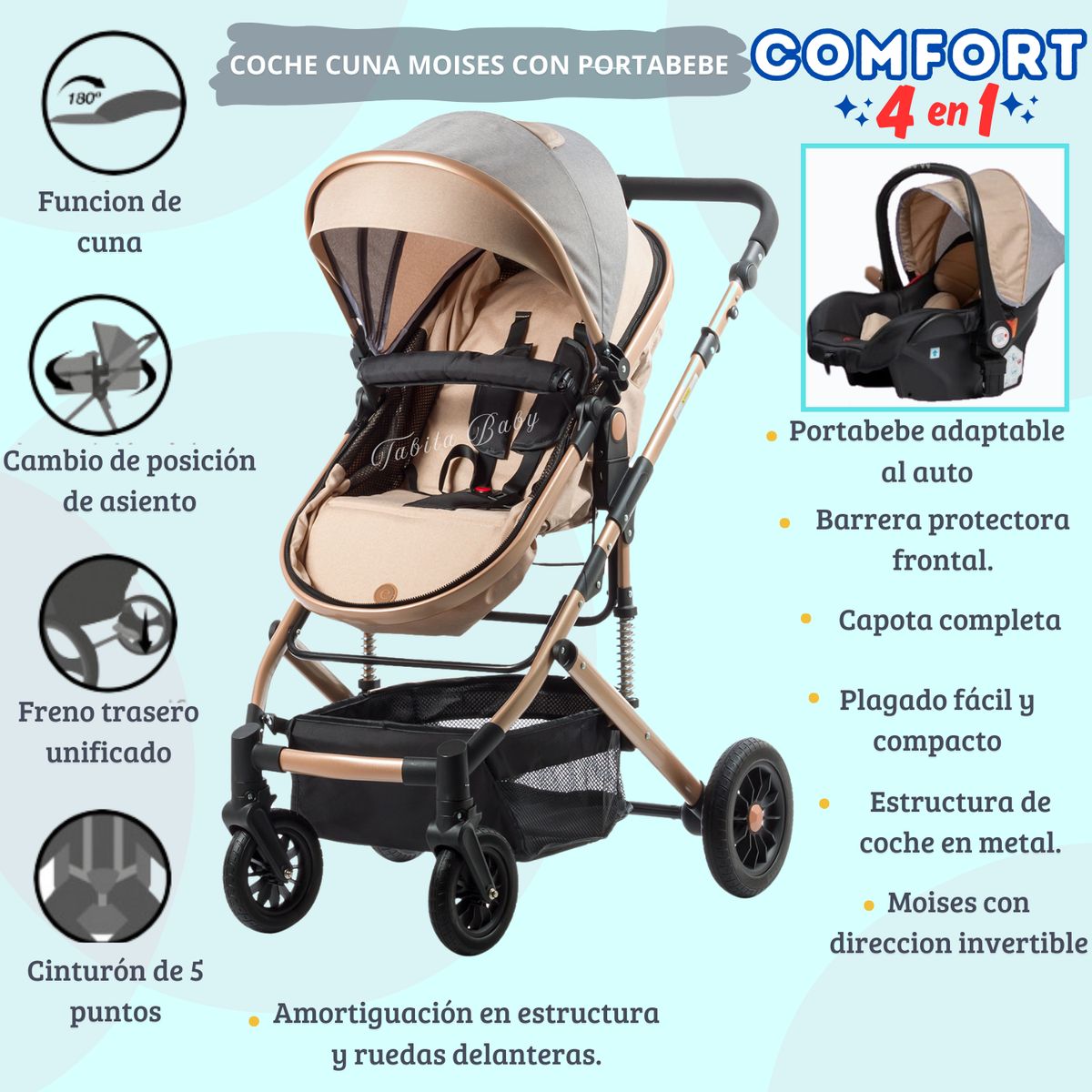 EBABY - COCHE CUNA COMFORT CON PORTABEBE BEIGE