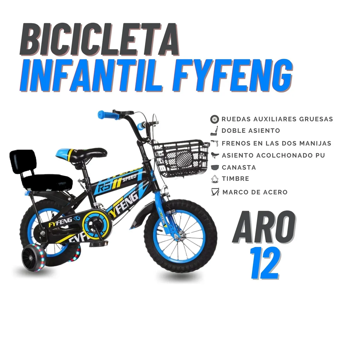 GENERICO - Bicicleta Infantil FYFENG Aro 12 con doble asiento para niño