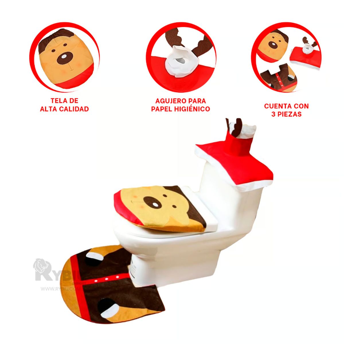GENERICO - Set de Baño Navideño Economico de 3 Piezas de Duende