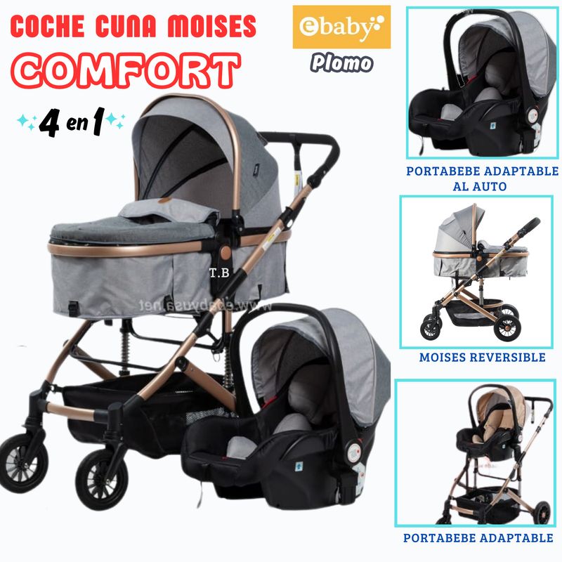 EBABY - COCHE CUNA COMFORT CON PORTABEBE PLOMO